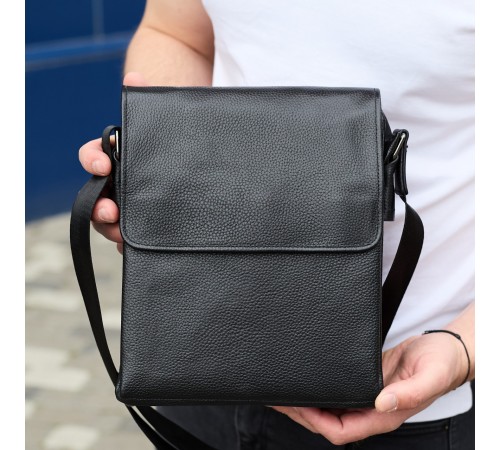 Сумка месенджер 21.5x25x7 шкіряна барсетка для чоловіків Tiding Bag 35775 чорна