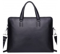 Шкіряна чоловіча ділова сумка-портфель портфель для ноутбука 37х28.5х7, дипломат для офіса Tiding Bag 64028 чорний