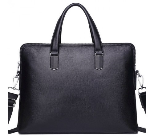 Шкіряна чоловіча ділова сумка-портфель портфель для ноутбука 37х28.5х7, дипломат для офіса Tiding Bag 64028 чорний