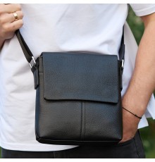 Шкіряна чоловіча сумка-месенджер 21х23х5.5, сумка планшет через плече Tiding Bag 48450 чорна