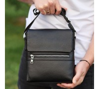 Шкіряна чоловіча сумка-месенджер 21х23х5.5, сумочка крос боді через плече чорна Tiding Bag 56230