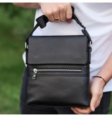 Чоловіча барсетка 23х26х6, месенджер через плече шкіряний Tiding Bag 80471 чорний