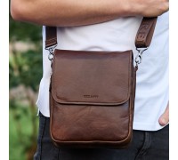 Барсетка з клапаном через плече 24х20х6, чоловіча сумка з гладкою шкірою Tiding Bag TD-81020 коричнева