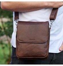 Барсетка з клапаном через плече 24х20х6, чоловіча сумка з гладкою шкірою Tiding Bag TD-81020 коричнева