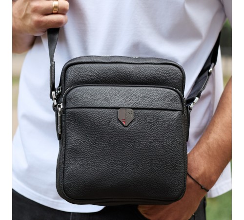 Чоловіча шкіряна сумка-барсетка 24х20х8, компактна сумочка на плече для чоловіка, наплічний месенджер, чорна