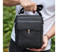 Сумка-барсетка чоловіча шкіряна 24х20х8, компактний месенджер для щоденного використання, чорна