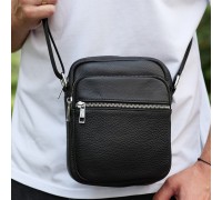 Чоловіча шкіряна барсетка 21х17х7, сумка для міста, компактний месенджер для щоденного використання, чорна