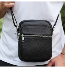 Чоловіча шкіряна барсетка 21х17х7, сумка для міста, компактний месенджер для щоденного використання, чорна