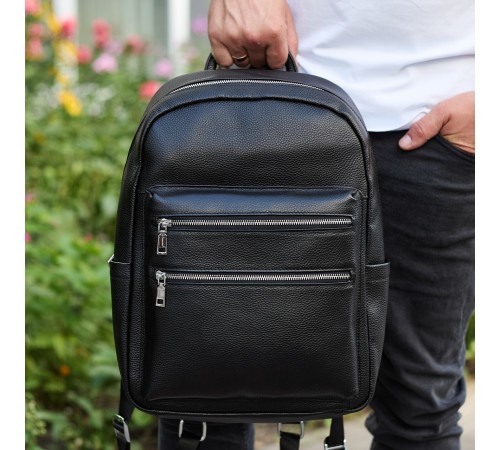 Міський чоловічий рюкзак із натуральної шкіри 41х30х17, наплічна сумка для ноутбука та документів, чорний