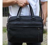 Офісна чоловіча сумка через плече 39х29х10, шкіряний портфель-месенджер для бізнесу, чорний