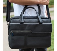 Мужская деловая сумка из кожи 39х29х10, классический портфель для ноутбука и офиса, черный