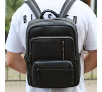 Городской мужской рюкзак из натуральной кожи 40х30х18, рюкзак для работы и путешествий, черный