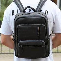 Міський чоловічий рюкзак із натуральної шкіри 40х30х18, наплічник для роботи та подорожей, чорний