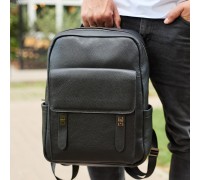 Стильный мужской кожаный рюкзак 40х30х17, практичный аксессуар для ноутбука и документов, черный