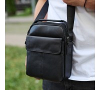 Мужская кожаная сумка, барсетка из натуральной кожи 23х18х8, сумочка для мужчин, черная