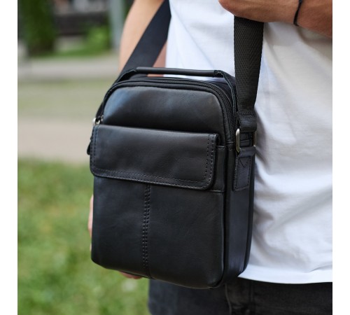 Чоловіча шкіряна сумка, барсетка з натуральної шкіри 23х18х8, сумочка для чоловіків, чорна