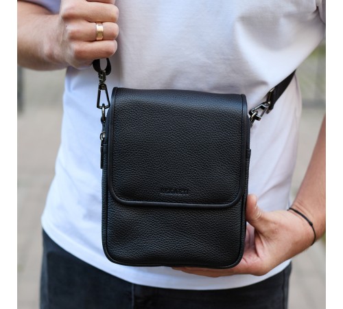 Чоловіча сумка барсетка на одне плече 17.5х22х6 , нагрудний месенджер для телефону, чорний