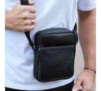 Чоловіча барсетка через плече, зернистая кожа 20х16х6, месенджер для міста, сумка для телефону та документів, чорна