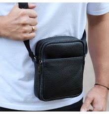 Чоловіча барсетка через плече, зернистая кожа 20х16х6, месенджер для міста, сумка для телефону та документів, чорна