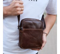 Мужской мессенджер через плечо 20х16х6, сумка планшетка для города, барсетка для телефона, коричневая