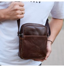 Чоловічий месенджер через плече 20х16х6, сумка планшетка для міста, барсетка для телефону, коричнева
