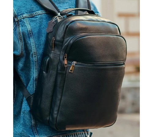 Рюкзак шкіряний для чоловіка 29х40х15, чорний колір